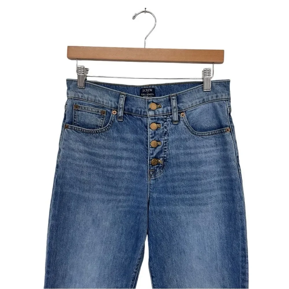 J. Crew | Full Length Wide Leg Button Fly High Rise Raw Hem Medium Wash Jeans 28